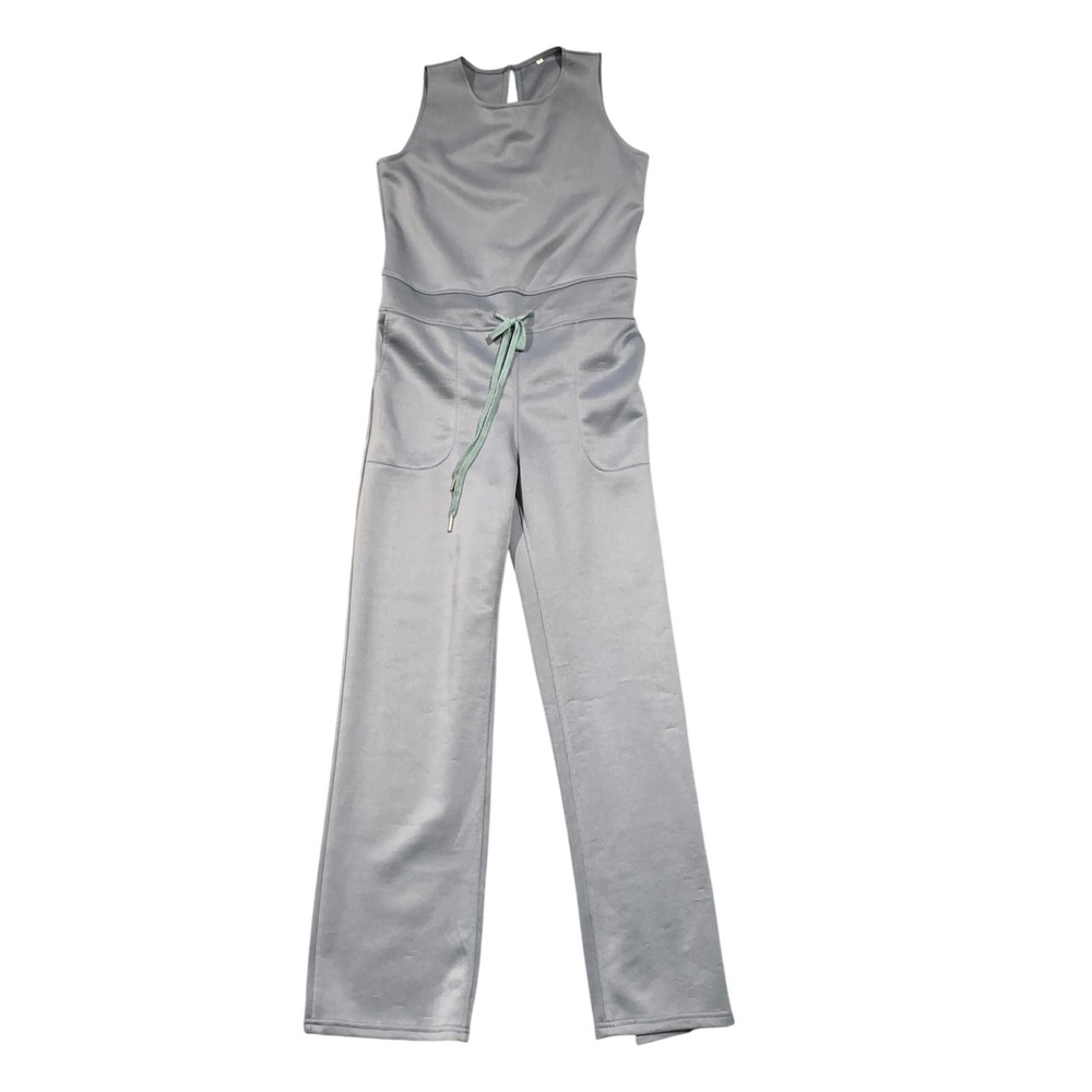 Womens Medium Dusty Blue Sleeveless‎ Drawstring Waist Straight Leg Jumpsuit M